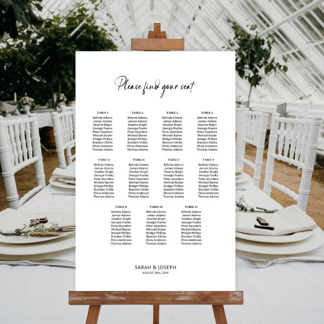 Affiche Plan de table de mariage élégant simple 11 tables (Créateur téléchargé)