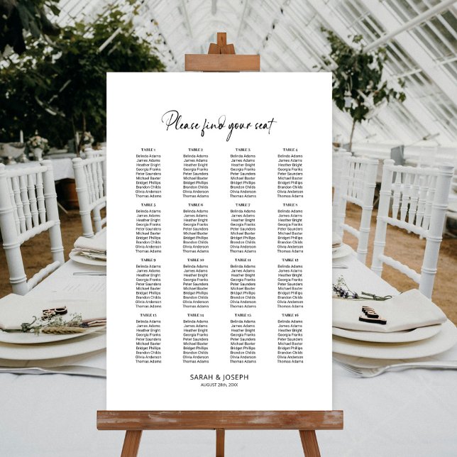 Affiche Plan de table de mariage élégant simple pour 16 ta (Créateur téléchargé)