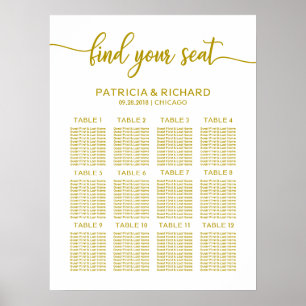 Affiche Plan de table de mariage élégante calligraphie dor