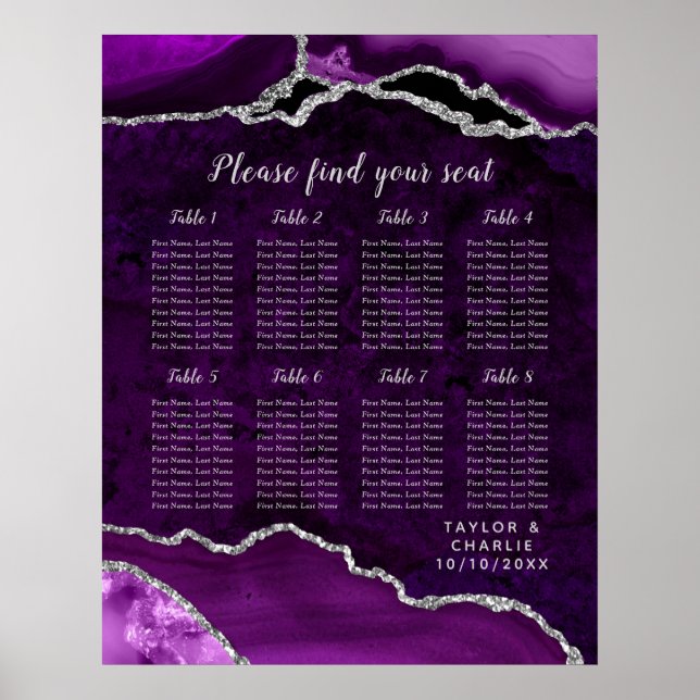 Affiche Plan de table de mariage en Agate Argent Violet 8  (Devant)