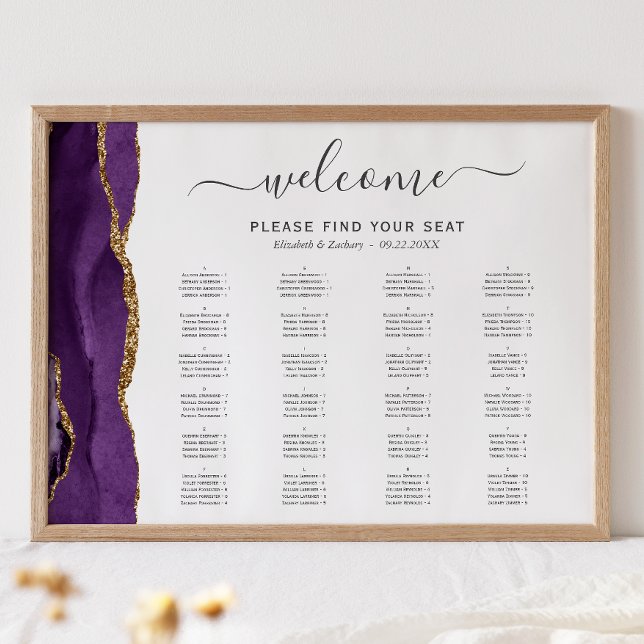 Affiche Plan de table de mariage en Agate Or Violet (Créateur téléchargé)