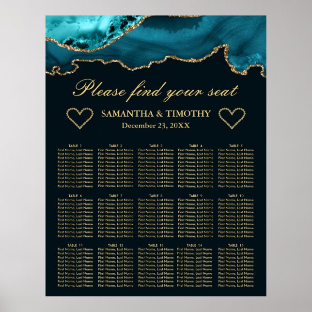Affiche Plan de table de mariage en agate pailletée de sar (Devant)