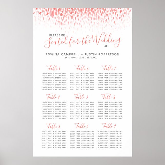 Affiche Plan de table de mariage en aquarelle abstraite co (Devant)