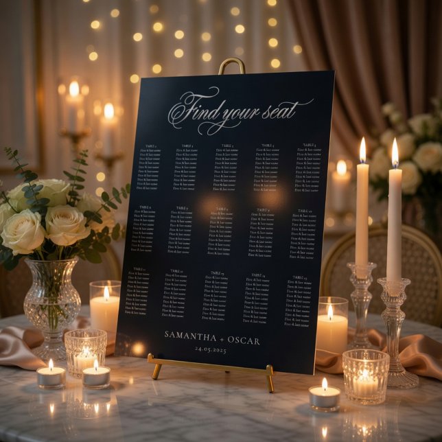 Affiche Plan de table de mariage en ardoise sombre de luxe (Créateur téléchargé)