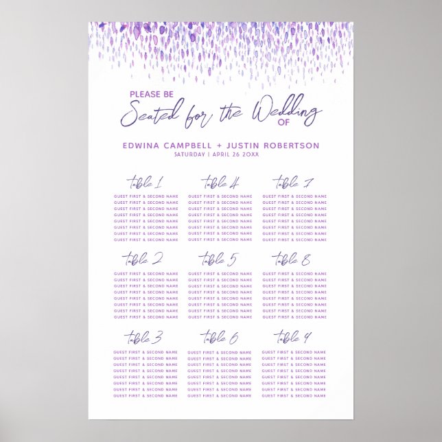 Affiche Plan de table de mariage en art abstrait aquarelle (Devant)