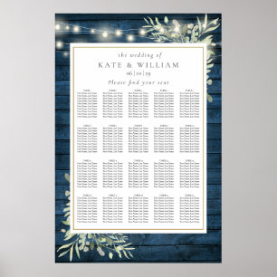 Affiche Plan de table de mariage en bois rustique bleu ave
