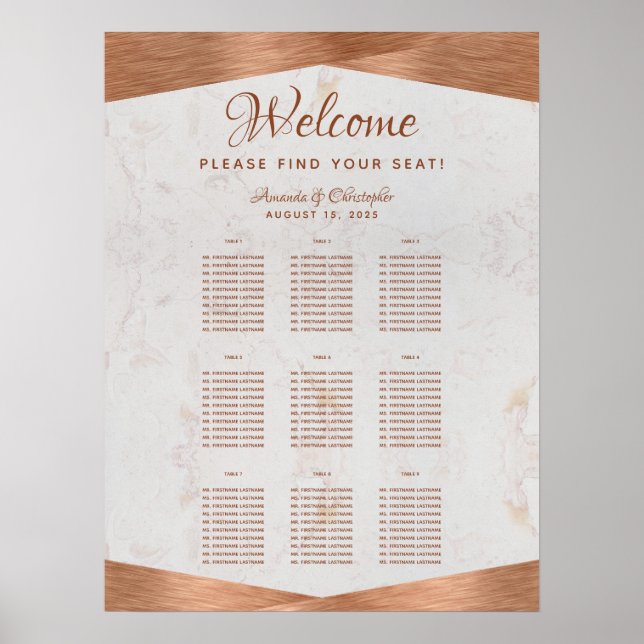 Affiche Plan de table de mariage en cuivre et métal 9 tabl (Devant)