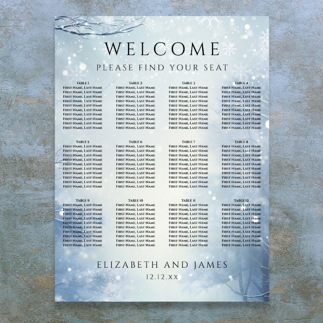 Affiche Plan de table de mariage en forêt hivernale mervei (Winter Wonderland Forest Wedding Seating Chart)