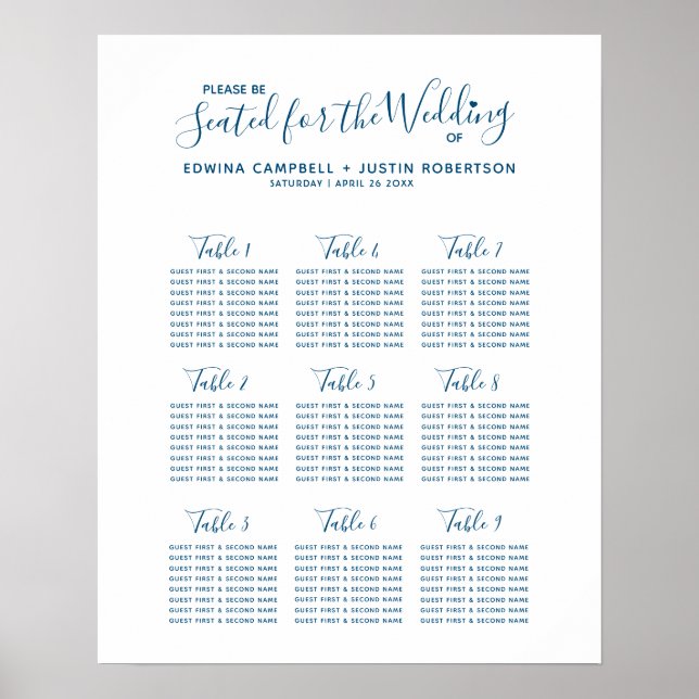 Affiche Plan de table de mariage en forme de cœur avec tex (Devant)