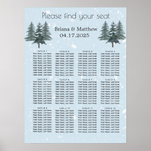 Affiche Plan de table de mariage en pin hivernal rustique 