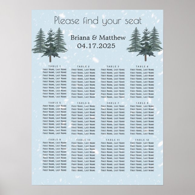 Affiche Plan de table de mariage en pin hivernal rustique  (Devant)