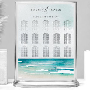 Affiche Plan de table de mariage estival plage aquarelle