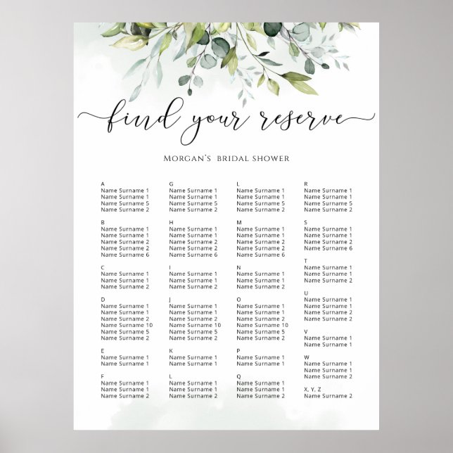 Affiche Plan de table de mariage eucalyptus (Devant)