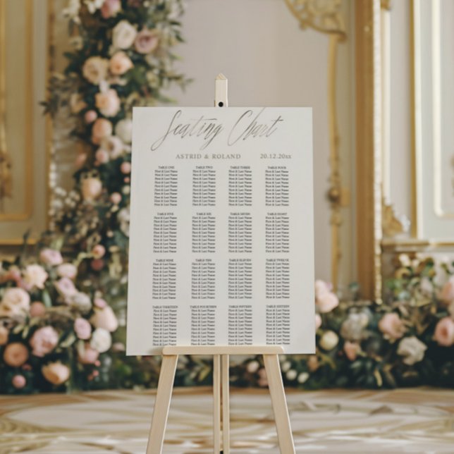 Affiche Plan de table de mariage Faux métallisé or et blan (Créateur téléchargé)