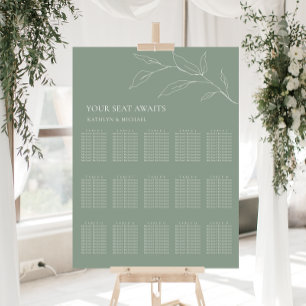 Affiche Plan de table de mariage feuille d'olive vert saug