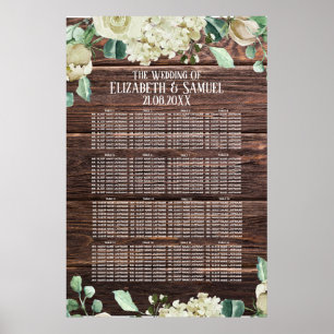 Affiche Plan de table de mariage Fleurs aquarelles en bois