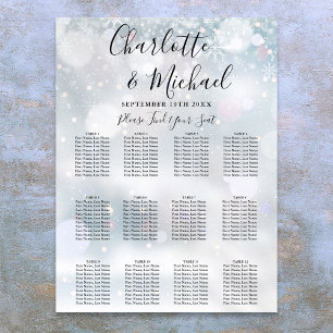 Affiche Plan de table de mariage Flocons de neige d'hiver