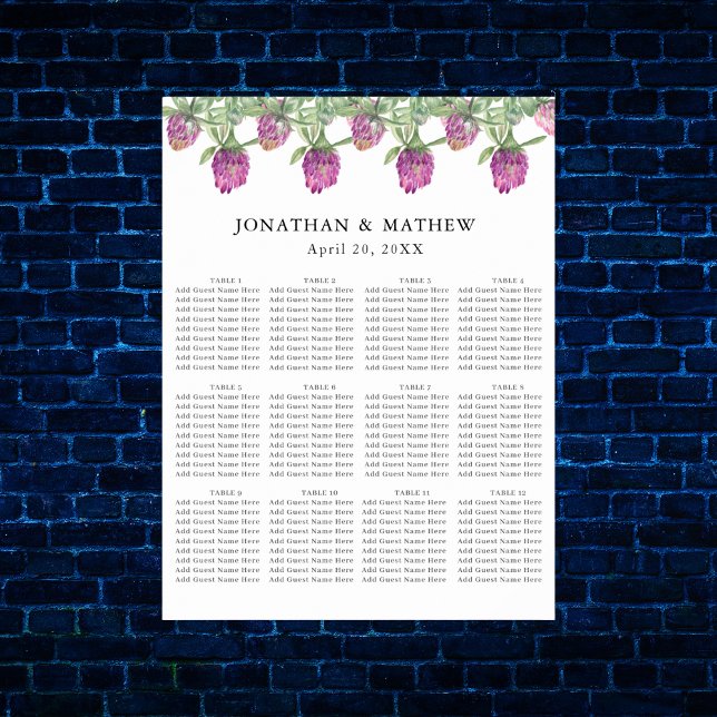 Affiche Plan de table de mariage floral aquarelle jungle d (Summer Jungle Watercolour Floral Wedding Supplies)