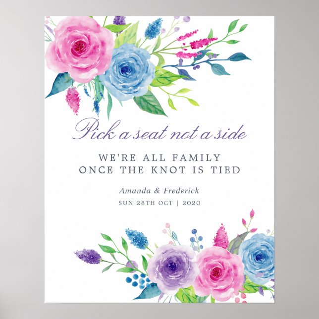 Affiche Plan de table de mariage floral aquarelle Ultra Vi (Devant)