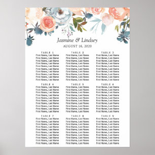 Affiche Plan de table de mariage floral automnal rustique