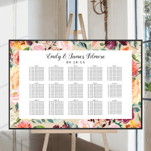 Affiche Plan de table de mariage floral beige et burgundy