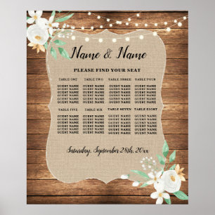 Affiche Plan de table de mariage floral blanc 8 places