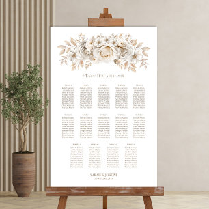 Affiche Plan de table de mariage floral blanc à 14 tables