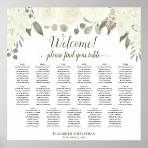 Affiche Plan de table de mariage floral blanc ivoire 17 ta
