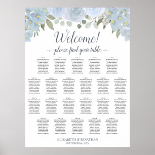 Affiche Plan de table de mariage floral bleu poussiéreux 2