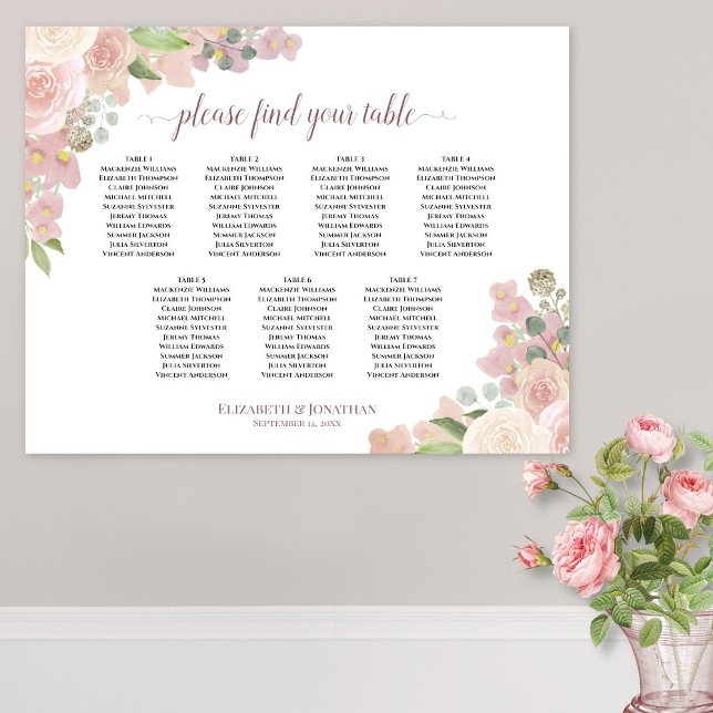 Affiche Plan de table de mariage floral bohème rose 7 tabl (In Situ on Wall)