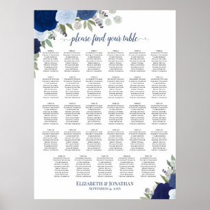 Affiche Plan de table de mariage floral Boho Bleu 29