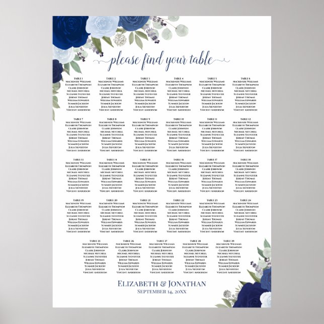 Affiche Plan de table de mariage floral Boho Bleu 29 (Devant)