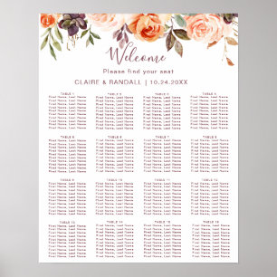 Affiche Plan de table de mariage floral boho chic classiqu