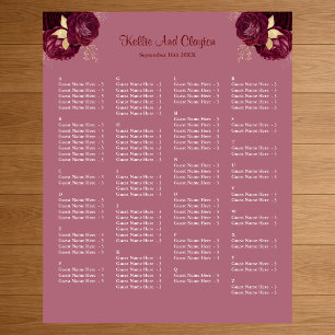Affiche Plan de table de mariage floral bordeaux et or 130