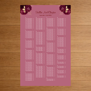 Affiche Plan de table de mariage floral bordeaux et or 200