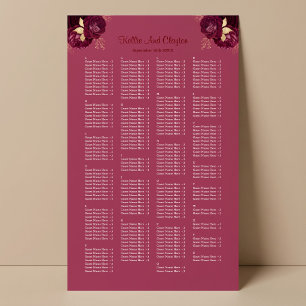 Affiche Plan de table de mariage floral bordeaux et or 200