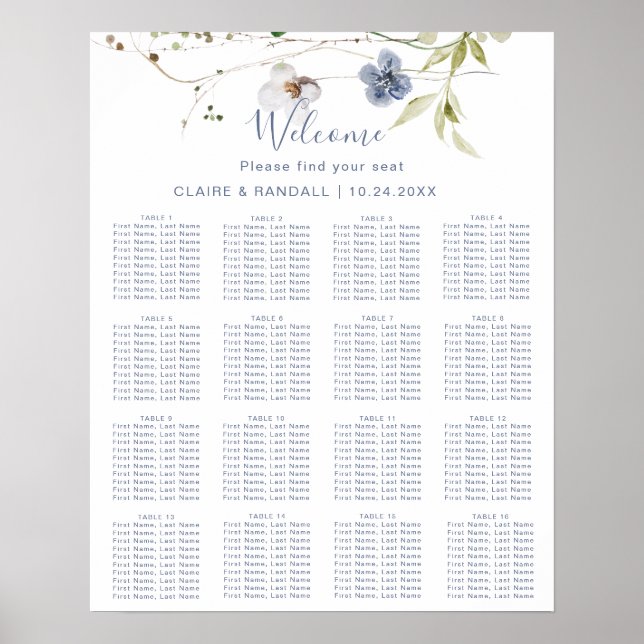 Affiche Plan de table de mariage floral de la forêt sauvag (Devant)