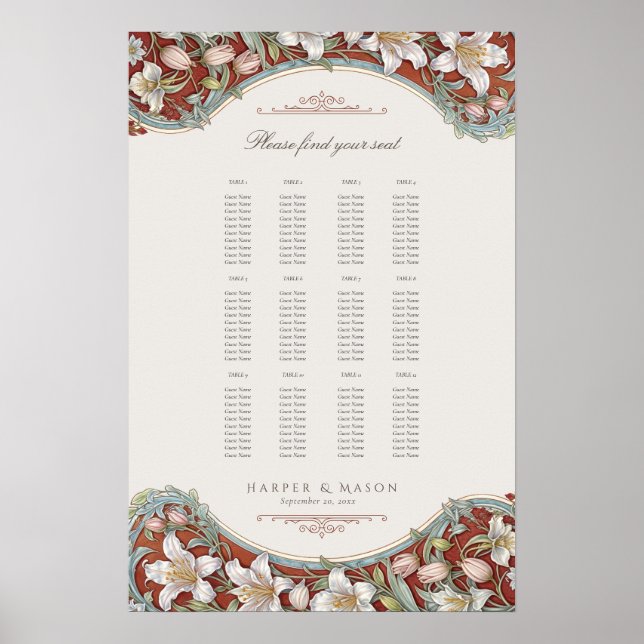 Affiche Plan de table de mariage floral Élégance de jardin (Devant)