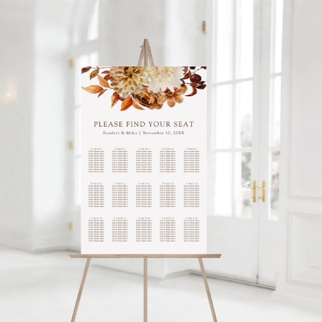 Affiche Plan de table de mariage floral en terre cuite d'a (Fall Terracotta Floral Wedding Seating Chart
)
