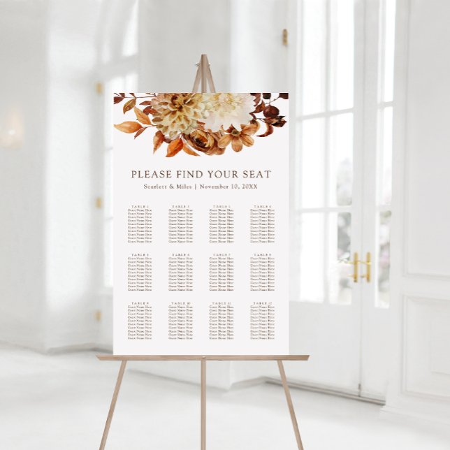 Affiche Plan de table de mariage floral en terre cuite d'a (Fall Terracotta Floral Wedding Seating Chart
)