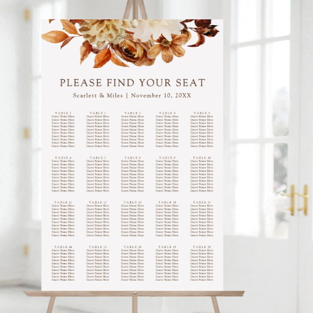 Affiche Plan de table de mariage floral en terre cuite d'a (Fall Terracotta Floral Wedding Seating Chart by Painted Paperie
)
