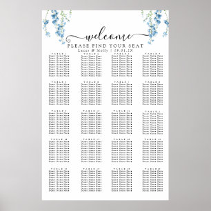 Affiche Plan de table de mariage floral français bleu mode
