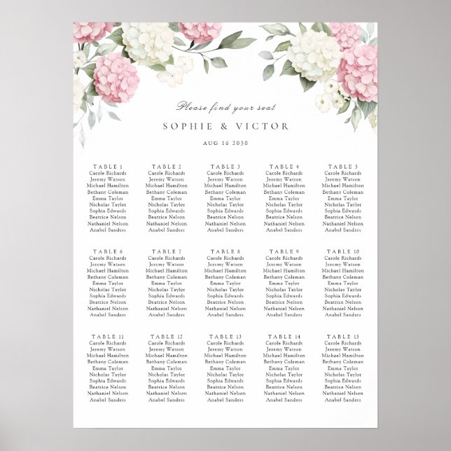 Affiche Plan de table de mariage Floral Hydrangea 15 (Devant)