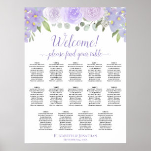 Affiche Plan de table de mariage floral lavande 14 tables