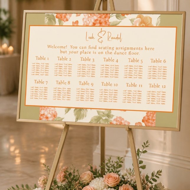 Affiche Plan de table de mariage floral orange (Créateur téléchargé)