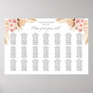 Affiche Plan de table de mariage floral par numéro de tabl