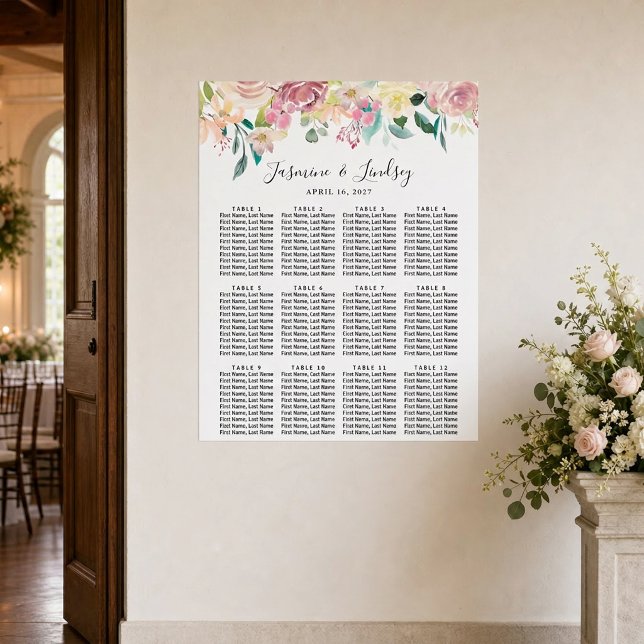 Affiche Plan de table de mariage floral pastel (Créateur téléchargé)