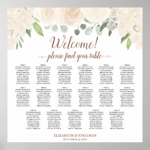 Affiche Plan de table de mariage floral pêche rose 17