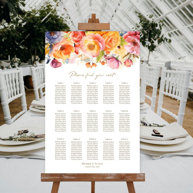 Affiche Plan de table de mariage floral printanier pour 15 (Créateur téléchargé)
