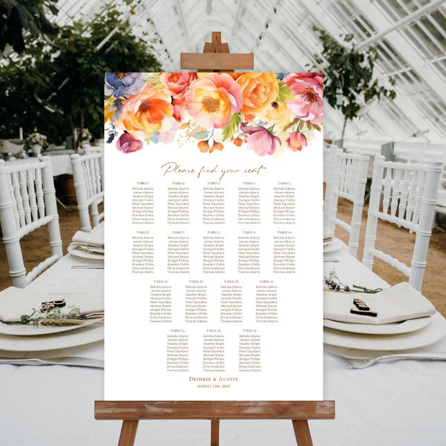 Affiche Plan de table de mariage floral printanier pour 17 (Créateur téléchargé)